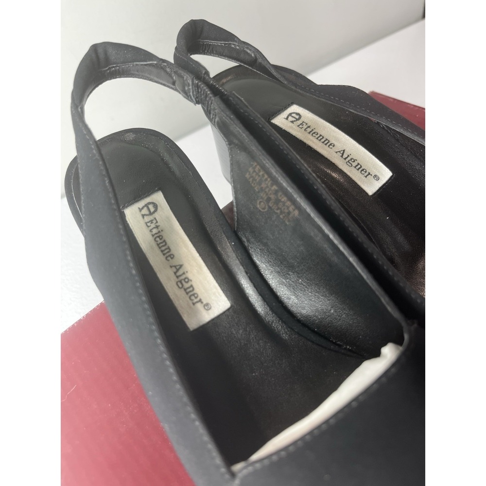 Vtg Etienne Aigner Sling back Loafer Heels Black Size 9 With Box - Picture 5 of 11